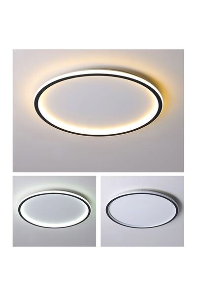 PARBEK Pablo Çember Plafonyer Led Avize Çap 40 cm, Sıva Üstü Led, Siyah Renk, 3000K (Sarı Işık)