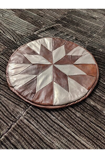 DERİHOME Taba/gri Hakiki Deri El Yapımı Puf - Minder