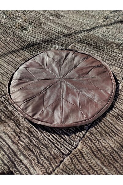 DERİHOME Patlıcan Rengi Hakiki Deri El Yapımı Puf - Minder