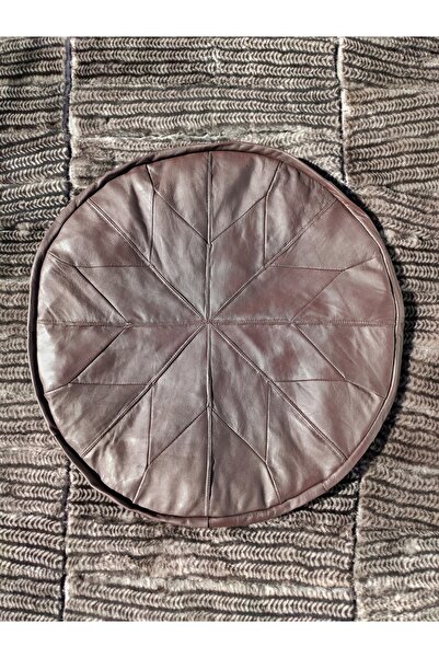 DERİHOME Patlıcan Rengi Hakiki Deri El Yapımı Puf - Minder