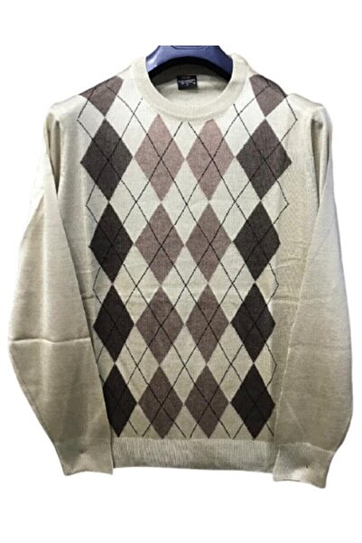NACAR STORE Men's Crew Neck Patterned Thin Wool Knitwear Dad Sweater