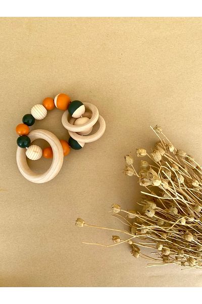 damdamin toys Half Color Wooden Beaded Round Teether