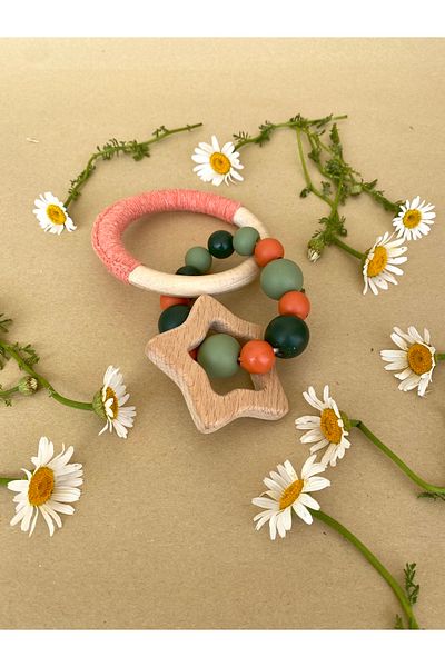 damdamin toys Wooden Teether with Cotton Thread & Half Braided & Colorful Beads
