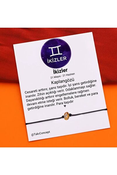 TakıConcept Ikizler Burcu Kaplangözü Doğal Taşlı Ip Burç Bilekliği