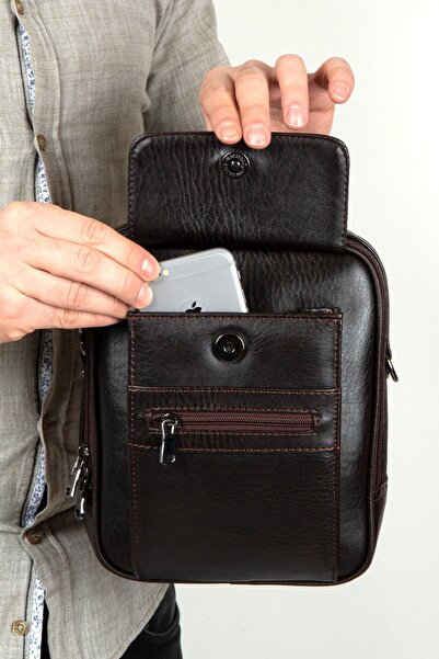 Fiyaka Wp-3003 Large Vertical Cover Handbag with Cross Strap for Men Brown