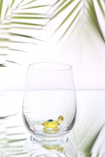 ADAMODART Handmade 6-Piece Water Glass with Evil Eye Beads and Turtle Figure
