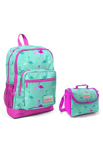 Yaygan Coral High Зелений Фламінго Дівчача Шкільна Сумка та Набір для Харчування