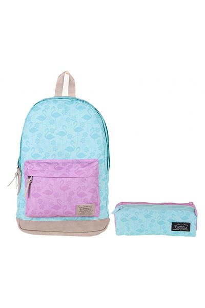 KAUKKO Set de rucsac pentru școală și zi cu flamingo albastru-violet Wichlight
