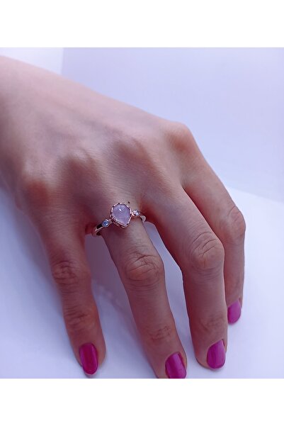 EZİLA SİLVER Pembe Kuvars Taşlı Ayaranabilir Yüzük