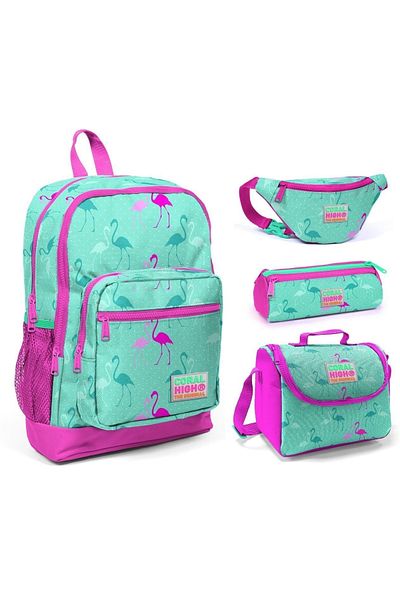 Coral High Set de genți pentru școala primară Green Flamingo Girl - Set de 4