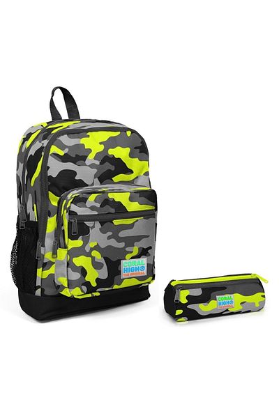Yaygan Σετ τσάντα και μολυβοθήκη για αγόρια Coral High Green Camouflage