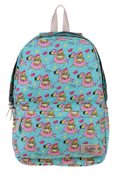 KAUKKO Set de rucsac pentru școală și zi cu zi Nature Turquoise Lion Flamingo