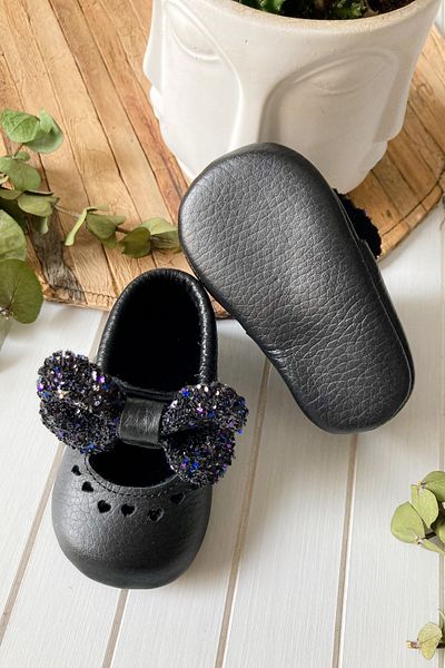 Li Puna Shine Series Black 100% Leather Baby Girl Loafers
