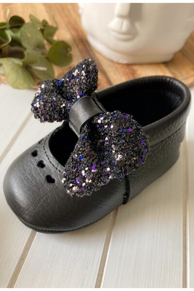 Li Puna Shine Series Black 100% Leather Baby Girl Loafers