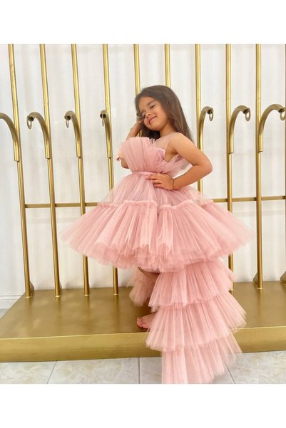 shopland Girl's Tailed Powder Evening Dress