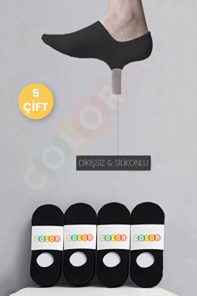 Color Socks 5 perechi de șosete de vară balerină din silicon negru fără sudură