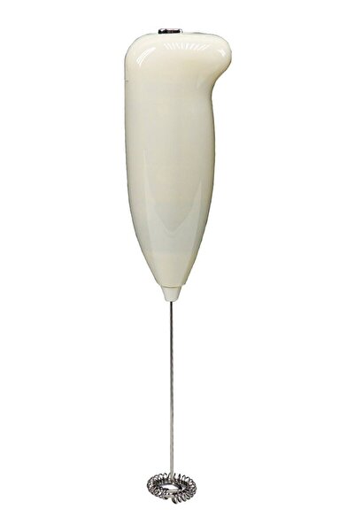 MUJGAN Coffee Whisk Pilli Metal Çırpıcı Mini Mixer Beyaz