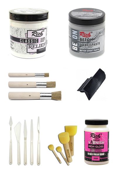 GLANCE 1000gr Concrete Effect Cake - 350gr Stencil Brush Set