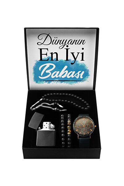 Apollon Gift Shop Babalar Gününe Özel Tasarım Kutu & Suni Deri Saat & Ikili B...