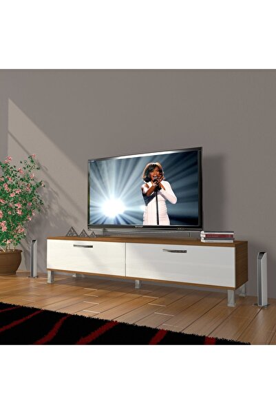 Decoraktiv Eko 140 Mdf Std Krom Ayaklı Tv Ünitesi Tv Sehpası - Ceviz - Beyaz