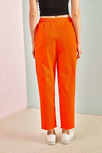 Bianco Lucci Women's Elastic Waisted Leg Patterned Linen Trousers 10951014