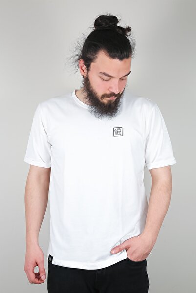 Erkek Beyaz Regular Siyah Logo Baskılı Fcl T-shirt