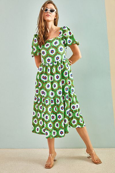 Bianco Lucci Women's Square Collar Watermelon Sleeve Terikoton Dress 5832