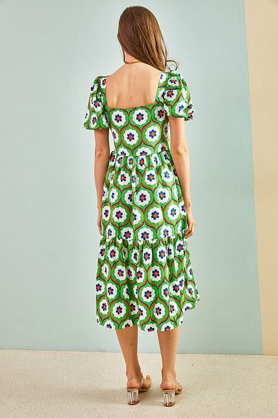 Bianco Lucci Women's Square Collar Watermelon Sleeve Terikoton Dress 5832