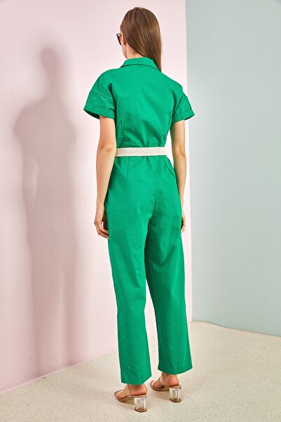 Bianco Lucci Women's Belted Thin Gabardine Jumpsuit 20162