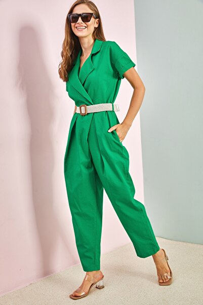 Bianco Lucci Women's Belted Thin Gabardine Jumpsuit 20162