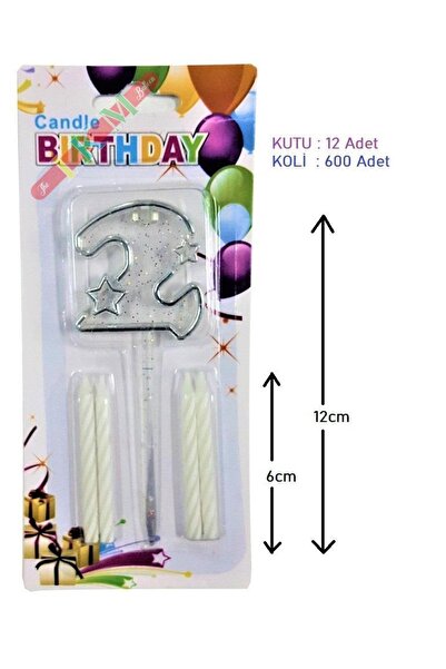 Genel Markalar 2 Yaş Şeffaf Rakam Gümüş Mum (12CM MİKA)