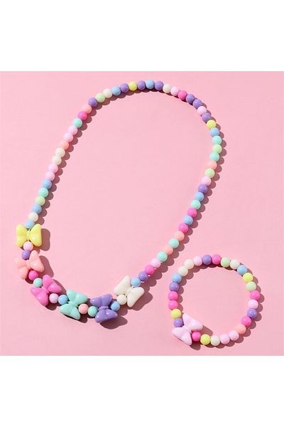 İPAR AKSESUAR Girl's Butterfly Elastic Necklace Bracelet Set