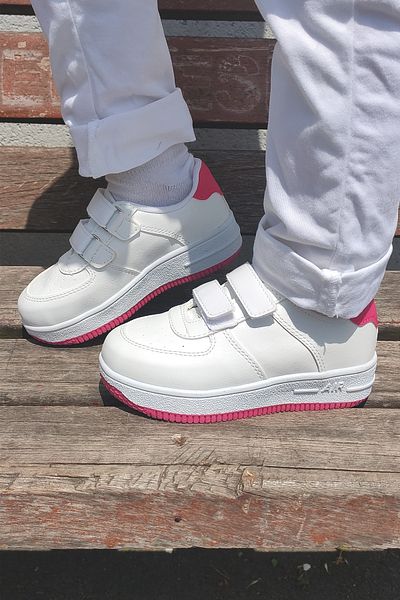 FLY STEP Pantofi sport casual alb fucsia cu velcro pentru copii