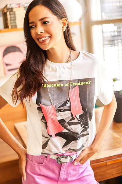 Olalook Γυναικείο Πλεκτό T-Shirt λευκό εμπριμέ TSH-19000679