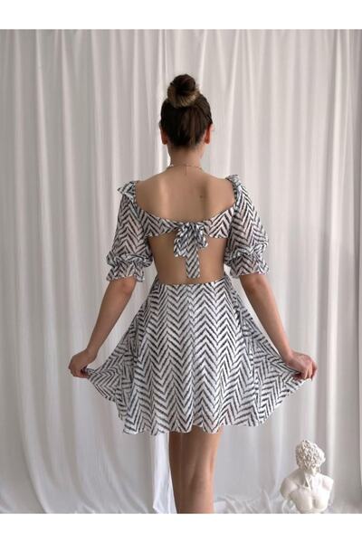 Afiş Butik Siyah Sırt Dekolteli Şifon Kumaş Elbise