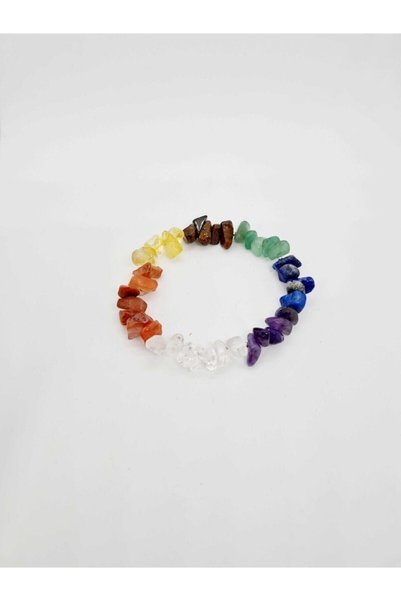 Gümüştel Certified Natural 7 Chakra Bracelet with Quartz, Amethyst, Lapis Lazuli, Aventurine, Eye of Pearl, Citrine, and Agate.