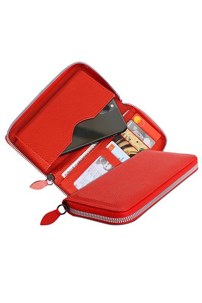 HighClass Red Zippered Leather Phone Wallet