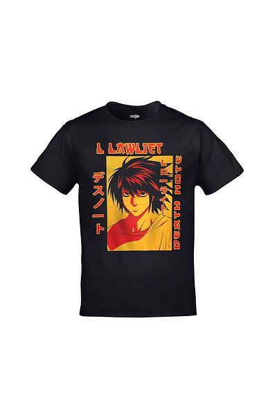 Orijin Tekstil Death Note L Lawliet Printed Unisex Black Tshirt