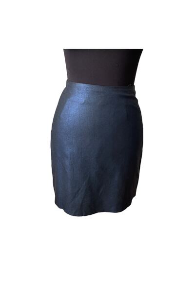 asus deri تنورة قصيرة أصلية من جلد الخراف والجلد المدبوغ باللون الأزرق الداكن