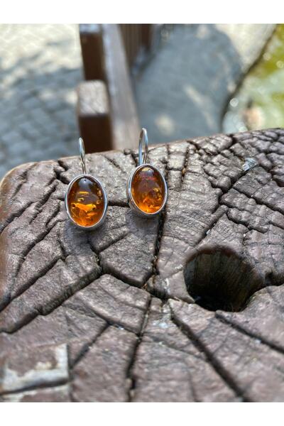 NSA SILVER Kehribar Taşlı Gümüş Küpe 925 Ayar