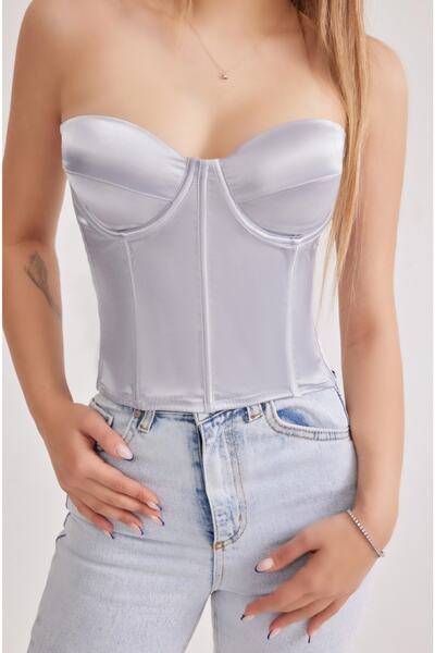 ZAG LİNGERİE Saten Likralı Crop Top Straplez Büstiyer