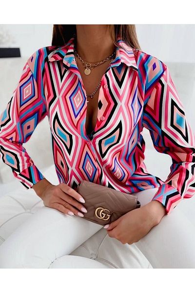 FancyWorld Cămașă din țesătură Mosskrep de culoare roz cu model geometric (nu arată)