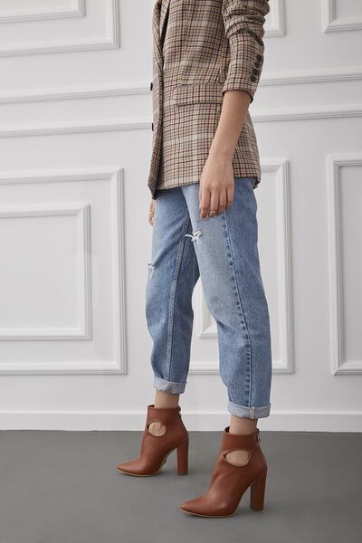 AYAKKABI PRENSİ Destini Дебел ток Taba Mat 10 см Дамски ботуши и боти, обувки с ток