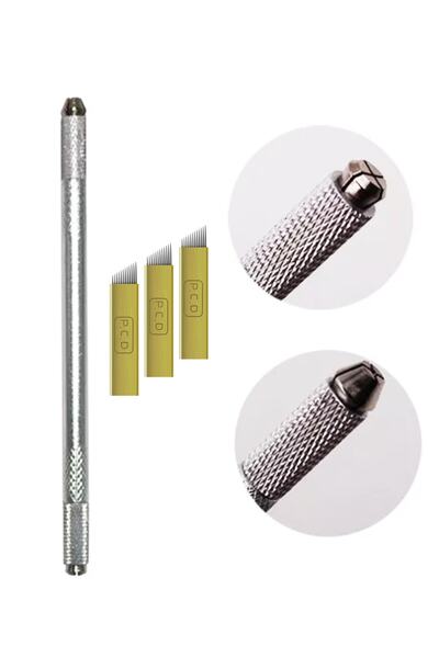 Face Deep Microblading Kalemi 2 Başlıklı 3 Adet Iğne Manuel Kalıcı Makyaj Kalemi