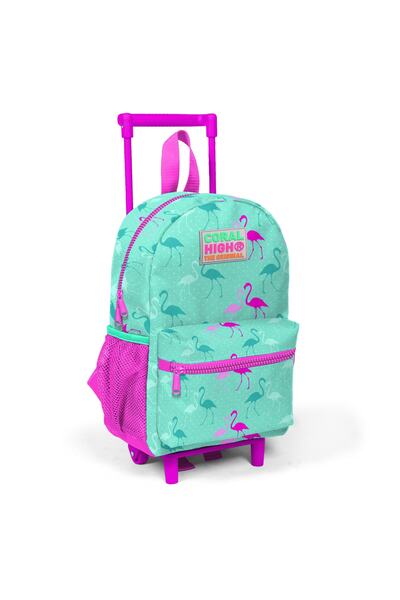 Coral High حقيبة رياض الأطفال ذات شكل طائر الفلامنغو باللون الأخضر المائي للأ...