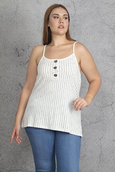 Şans Tekstil Dámská proužkovaná blůza s páskem vepředu na knoflíky 26a19763