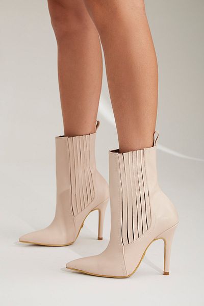 AYAKKABI PRENSİ Cizme și ghete de damă Orisha Rubber Detailed Nude Matte 10 Cm, pantofi cu toc