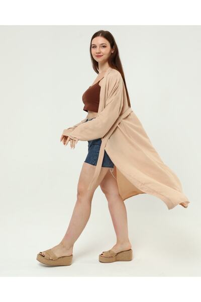 CNG MODA Kimono și caftan cu curea Ayrobin bej pentru femei