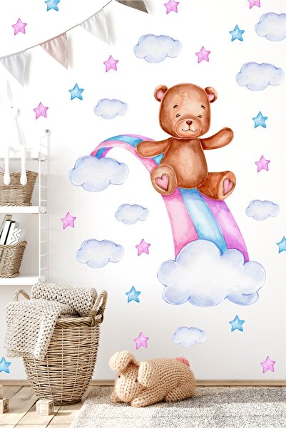 Sticker Sepetim قوس قزح يطفو أفخم الدبدوب السحب والنجوم النوم حلم غرفة الأطفا...