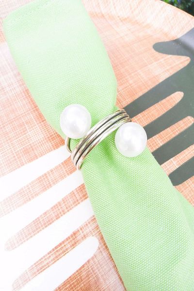 Emtory Home 6 Pieces Silver Galvanized Plated Trio Steel Napkin Rings with Pearls